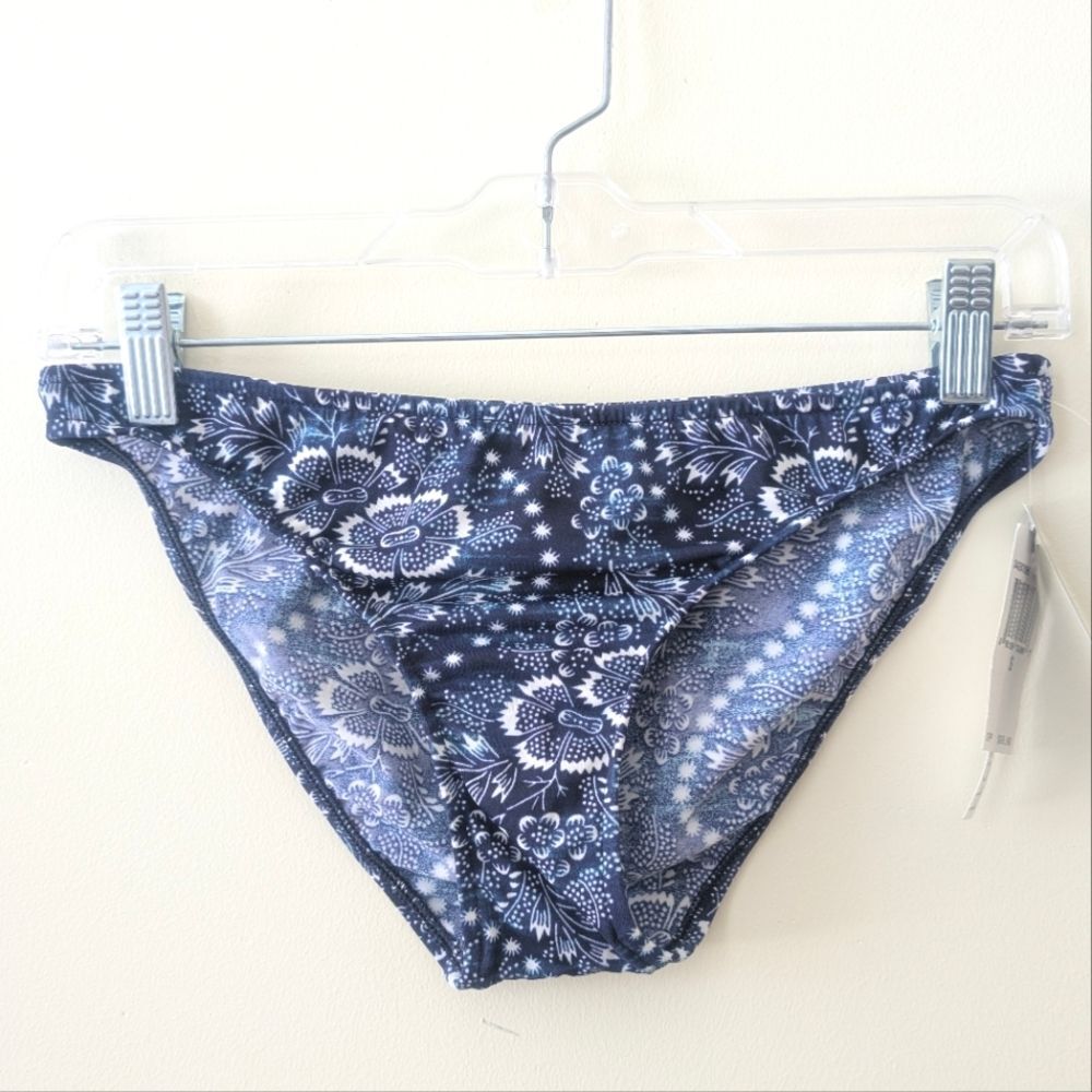 Ralph Lauren Hipster Bikini Swim Bottoms Blue White Print Size Small NWT